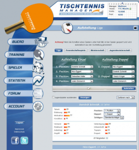 Tischtennis Manager Aufstellung